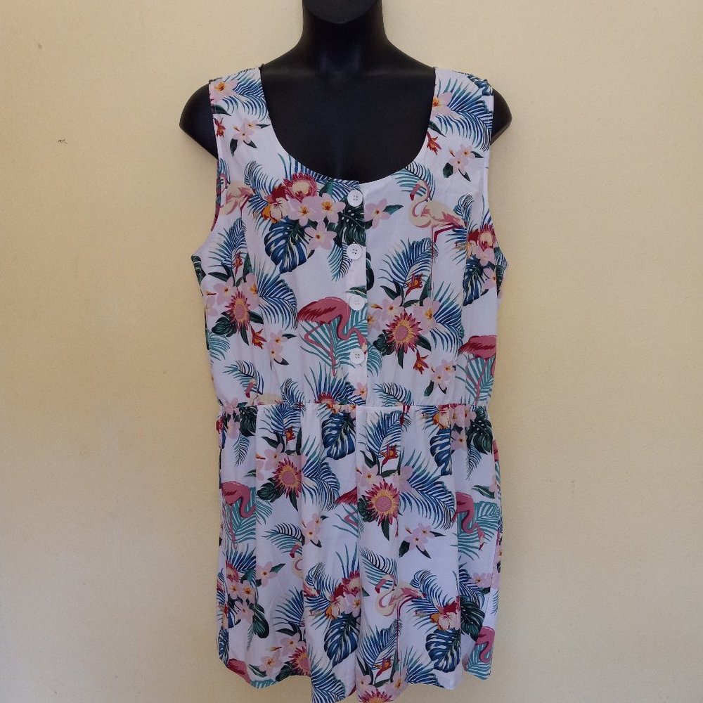 Tropical Flamingo Print Romper 3X